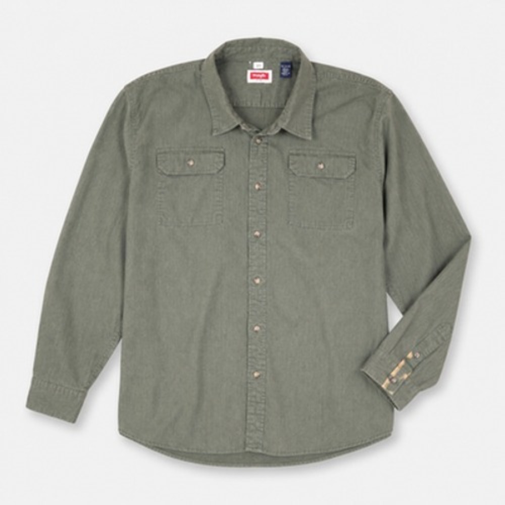 Wrangler Shirt Mens 3XL Green Stretch Twill Button Up Pockets Flawed